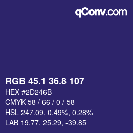 カラーコード: RGB 45.1 36.8 107 | qconv.com