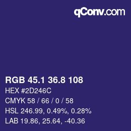 カラーコード: RGB 45.1 36.8 108 | qconv.com