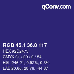 カラーコード: RGB 45.1 36.8 117 | qconv.com