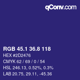 カラーコード: RGB 45.1 36.8 118 | qconv.com