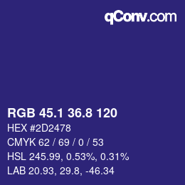 カラーコード: RGB 45.1 36.8 120 | qconv.com