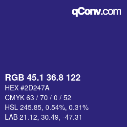 カラーコード: RGB 45.1 36.8 122 | qconv.com