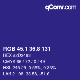 カラーコード: RGB 45.1 36.8 131 | qconv.com