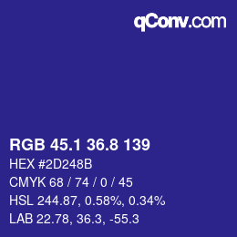 カラーコード: RGB 45.1 36.8 139 | qconv.com