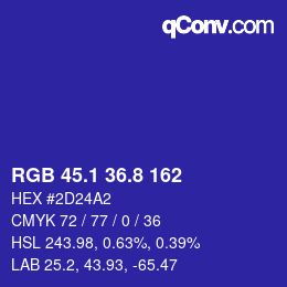 カラーコード: RGB 45.1 36.8 162 | qconv.com