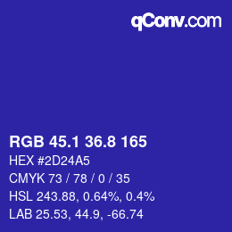 カラーコード: RGB 45.1 36.8 165 | qconv.com