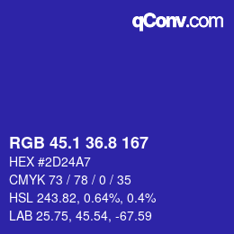 カラーコード: RGB 45.1 36.8 167 | qconv.com