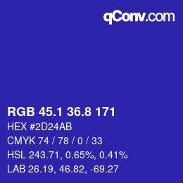 カラーコード: RGB 45.1 36.8 171 | qconv.com