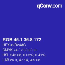 カラーコード: RGB 45.1 36.8 172 | qconv.com