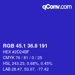 カラーコード: RGB 45.1 36.8 191 | qconv.com