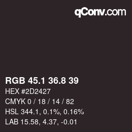 Color code: RGB 45.1 36.8 39 | qconv.com