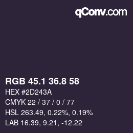 Color code: RGB 45.1 36.8 58 | qconv.com