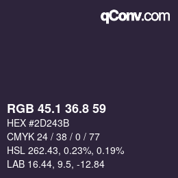 Color code: RGB 45.1 36.8 59 | qconv.com