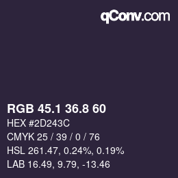 Color code: RGB 45.1 36.8 60 | qconv.com
