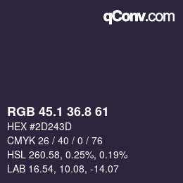 Color code: RGB 45.1 36.8 61 | qconv.com