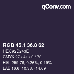 カラーコード: RGB 45.1 36.8 62 | qconv.com