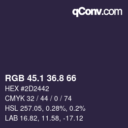 カラーコード: RGB 45.1 36.8 66 | qconv.com