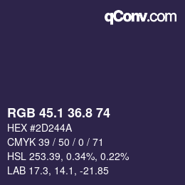 Color code: RGB 45.1 36.8 74 | qconv.com