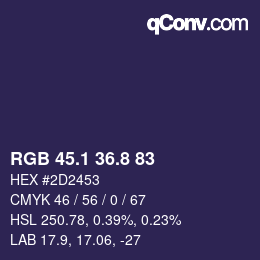 カラーコード: RGB 45.1 36.8 83 | qconv.com