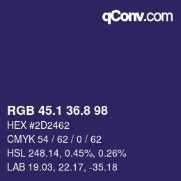 カラーコード: RGB 45.1 36.8 98 | qconv.com