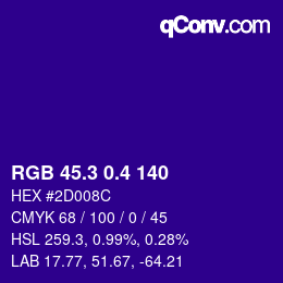 カラーコード: RGB 45.3 0.4 140 | qconv.com