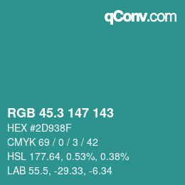 カラーコード: RGB 45.3 147 143 | qconv.com