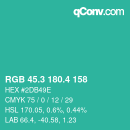 カラーコード: RGB 45.3 180.4 158 | qconv.com