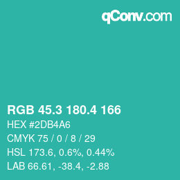 カラーコード: RGB 45.3 180.4 166 | qconv.com