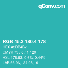カラーコード: RGB 45.3 180.4 178 | qconv.com