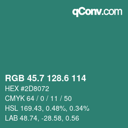 カラーコード: RGB 45.7 128.6 114 | qconv.com