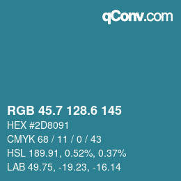 カラーコード: RGB 45.7 128.6 145 | qconv.com