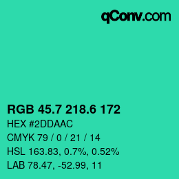 カラーコード: RGB 45.7 218.6 172 | qconv.com
