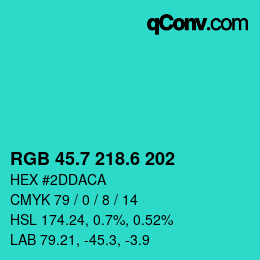 カラーコード: RGB 45.7 218.6 202 | qconv.com
