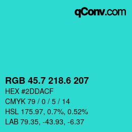 カラーコード: RGB 45.7 218.6 207 | qconv.com