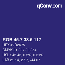 カラーコード: RGB 45.7 38.6 117 | qconv.com