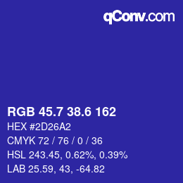 カラーコード: RGB 45.7 38.6 162 | qconv.com