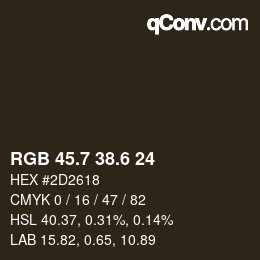 カラーコード: RGB 45.7 38.6 24 | qconv.com