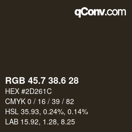 カラーコード: RGB 45.7 38.6 28 | qconv.com