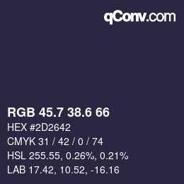 カラーコード: RGB 45.7 38.6 66 | qconv.com