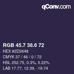 カラーコード: RGB 45.7 38.6 72 | qconv.com
