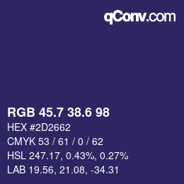 カラーコード: RGB 45.7 38.6 98 | qconv.com