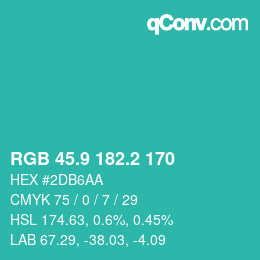 カラーコード: RGB 45.9 182.2 170 | qconv.com