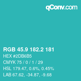 カラーコード: RGB 45.9 182.2 181 | qconv.com