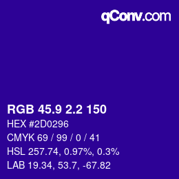 カラーコード: RGB 45.9 2.2 150 | qconv.com