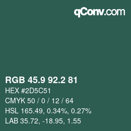 カラーコード: RGB 45.9 92.2 81 | qconv.com