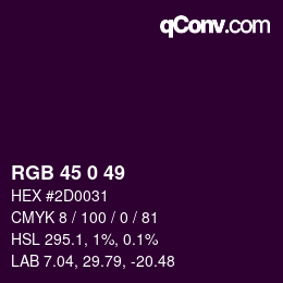 Color code: RGB 45 0 49 | qconv.com
