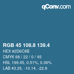 カラーコード: RGB 45 108.8 139.4 | qconv.com