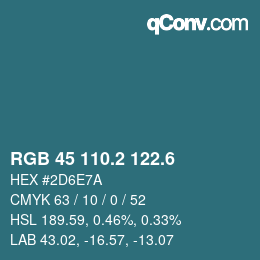 カラーコード: RGB 45 110.2 122.6 | qconv.com