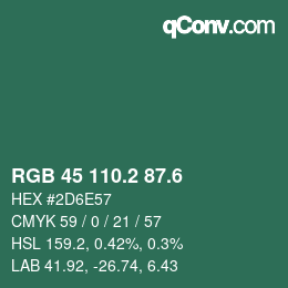 カラーコード: RGB 45 110.2 87.6 | qconv.com