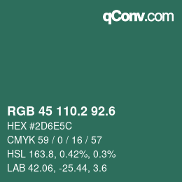 カラーコード: RGB 45 110.2 92.6 | qconv.com